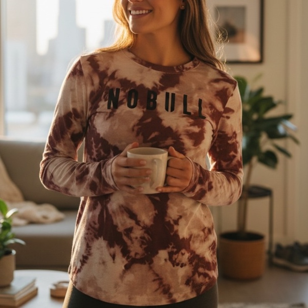 NOBULL Women's Long Sleeve Burgundy Tie-Dye Top